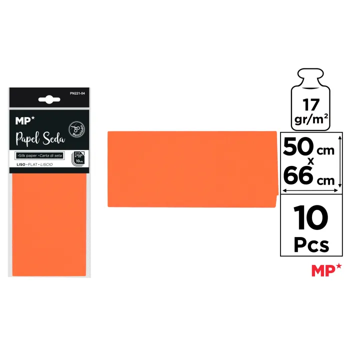 Papel seda de 50 × 66 cm, paquete de 10 hojas, 4 naranja