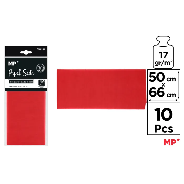 Papel seda de 50 × 66 cm, paquete de 10 hojas, 8 rojo