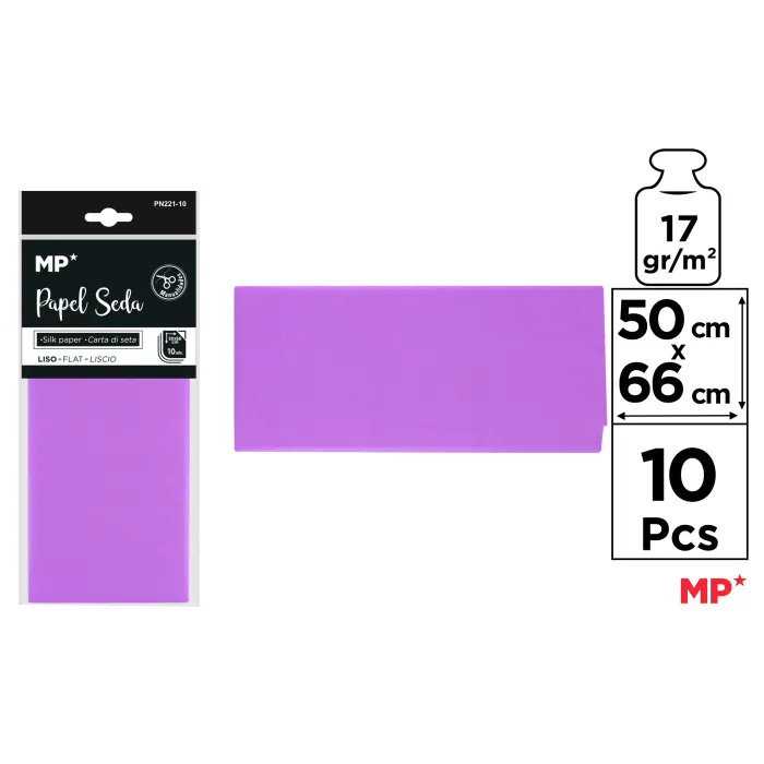 Papel seda de 50 × 66 cm, paquete de 10 hojas, 10 violeta