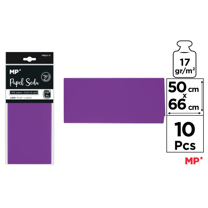 Papel seda de 50 × 66 cm, paquete de 10 hojas, 11 morado