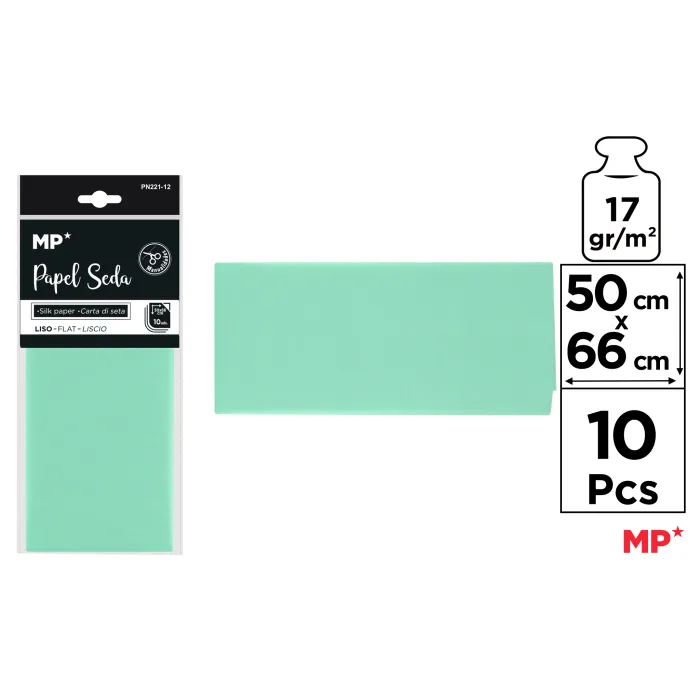 Papel seda de 50 × 66 cm, paquete de 10 hojas, 12 verde menta