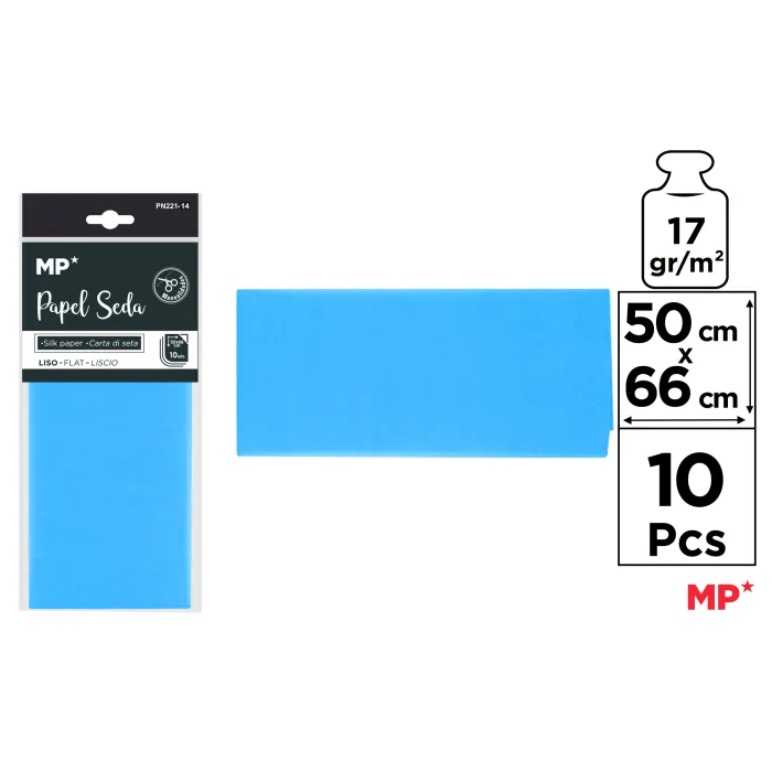 Papel seda de 50 × 66 cm, paquete de 10 hojas, 14 azul