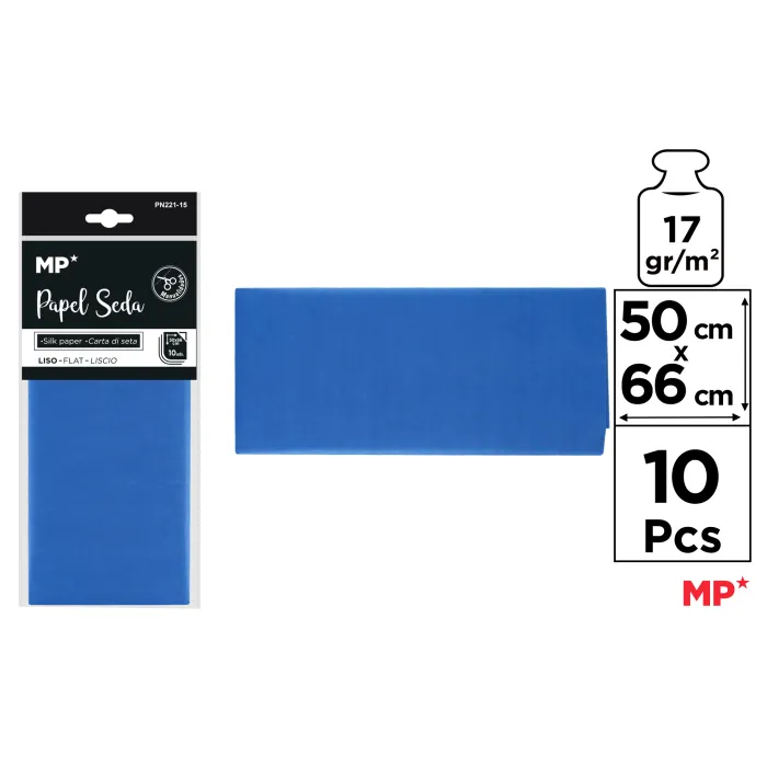 Papel seda de 50 × 66 cm, paquete de 10 hojas, 15 azul marino