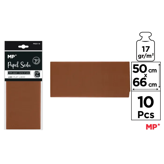 Papel seda de 50 × 66 cm, paquete de 10 hojas, 16 marrón