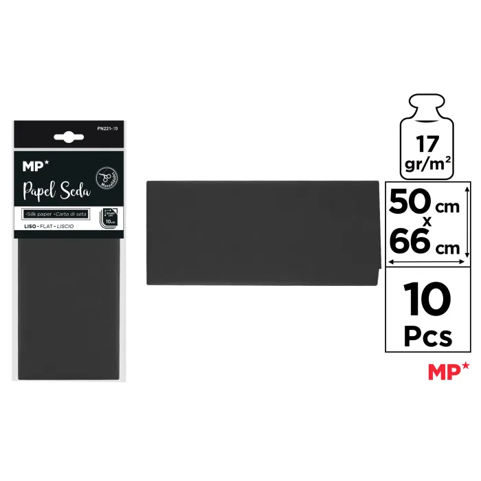 Papel seda de 50 × 66 cm, paquete de 10 hojas, 19 negro