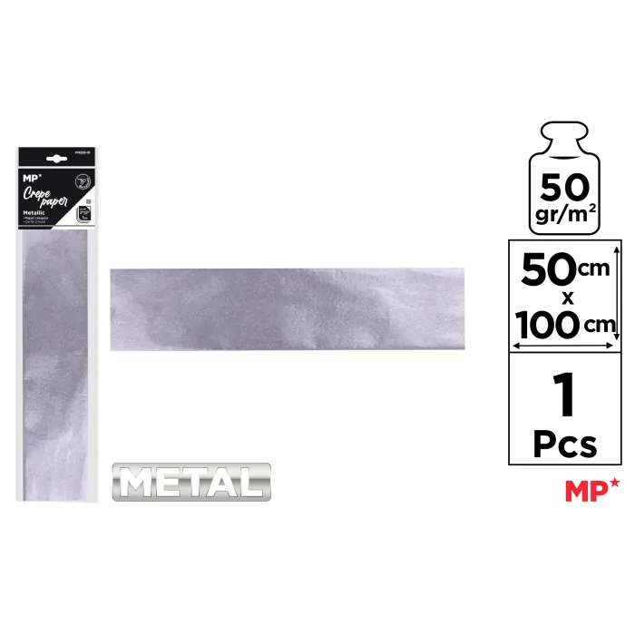 Papel Crespón Metálico 50 × 100, Plata metalizado