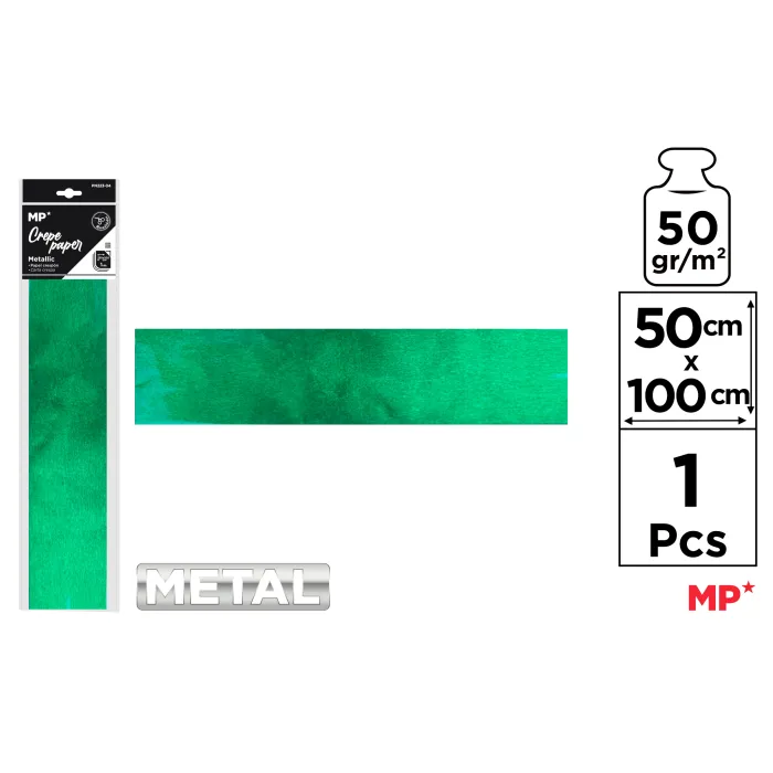 Papel Crespón Metálico 50 × 100, Verde metalizado