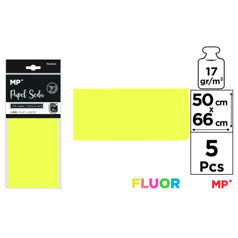 Papel Seda Amarillo Fluorescente 50x66 5 Unidades - MP