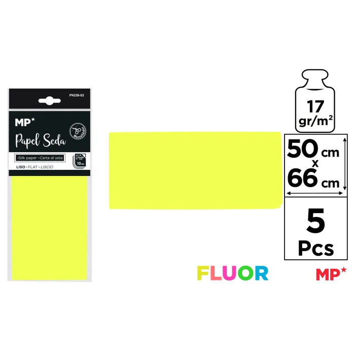 Papel Seda Amarillo Fluorescente 50x66 5 Uds MP Creatividad vibrante y brillante