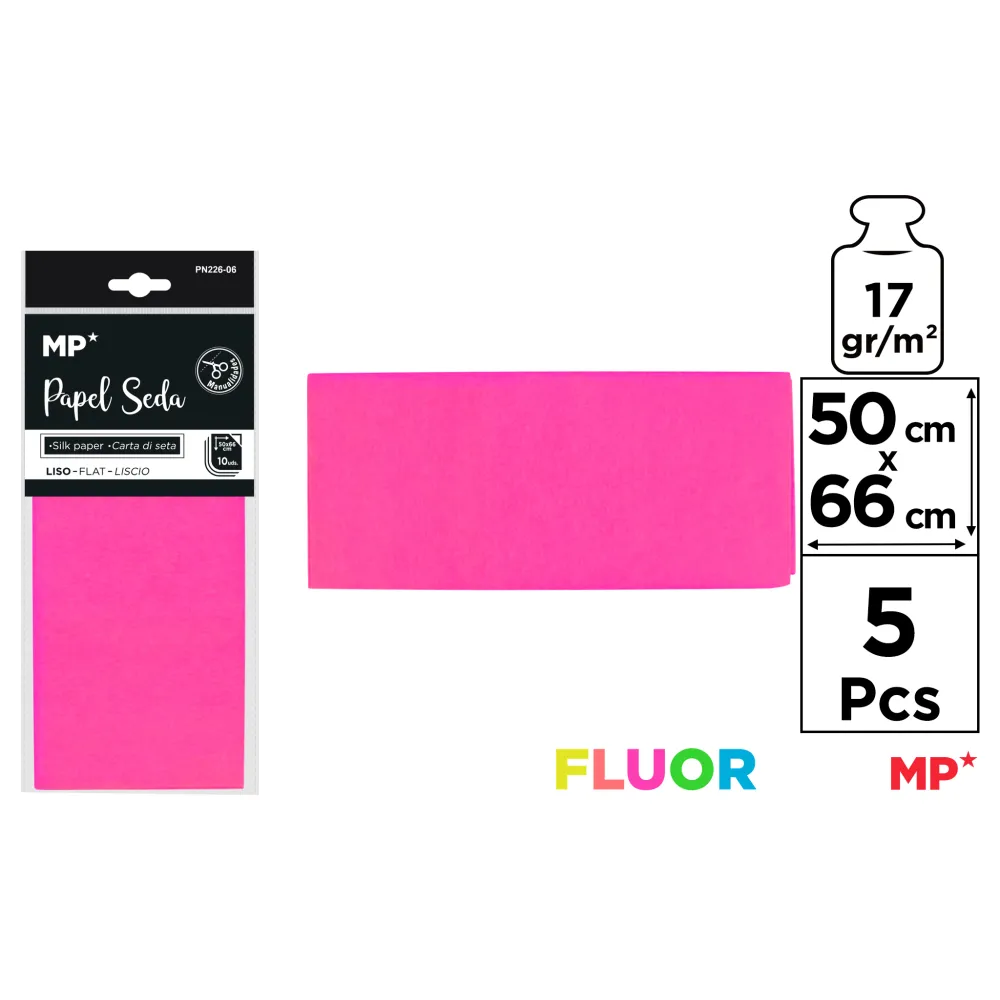 Papel Seda Rosa Fluorescente 50x66 5 Uds MP Creatividad dulce y encantadora