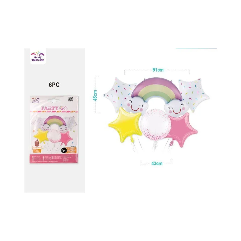 Set de Globos Mylar Mezcla de Nubes de Arco Iris de 6 Piezas - PartyGO