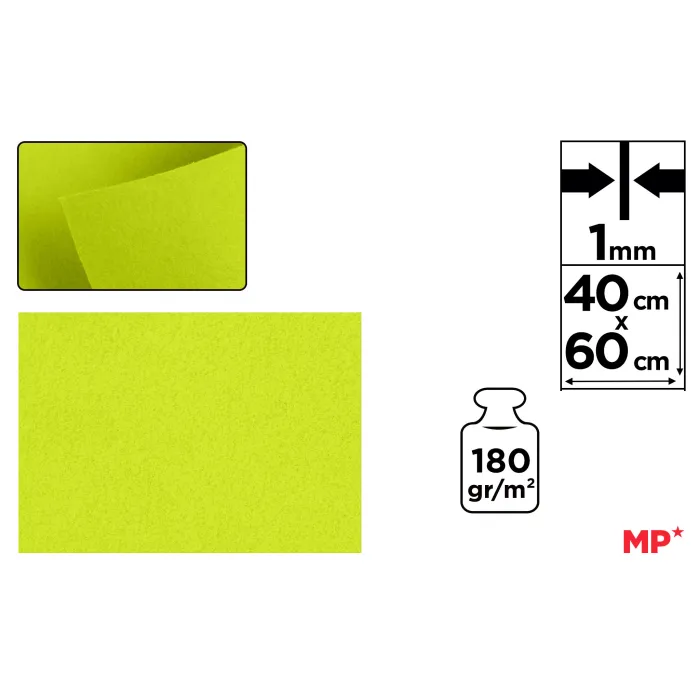 Lámina de Fieltro 40 × 60 cm 1 mm 180 g/m², 65 amrillo claro