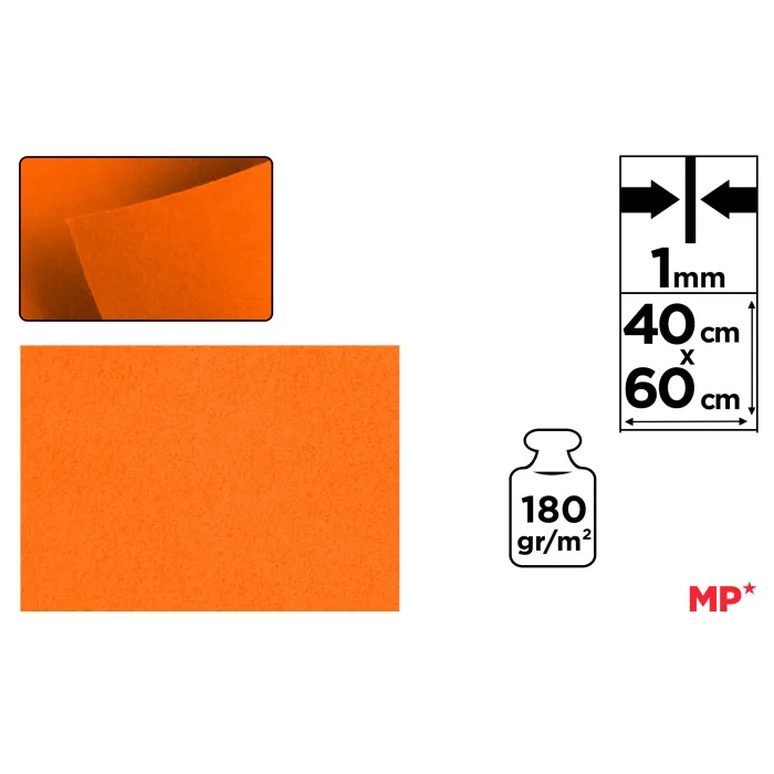 Lámina de Fieltro 40 × 60 cm 1 mm 180 g/m², 67 naranja