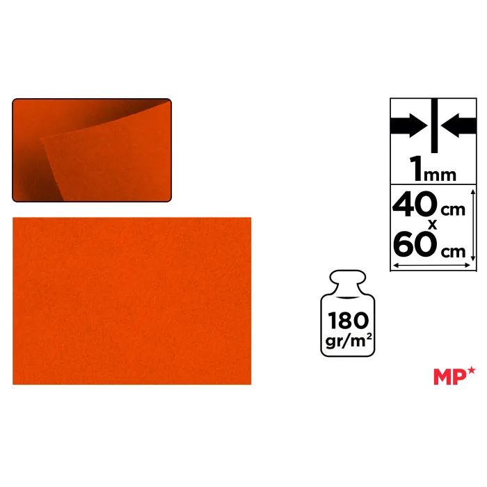 Lámina de Fieltro 40 × 60 cm 1 mm 180 g/m², 68 naranja oscuro