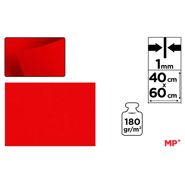 Lámina de Fieltro 40 × 60 cm 1 mm 180 g/m², 69 rojo