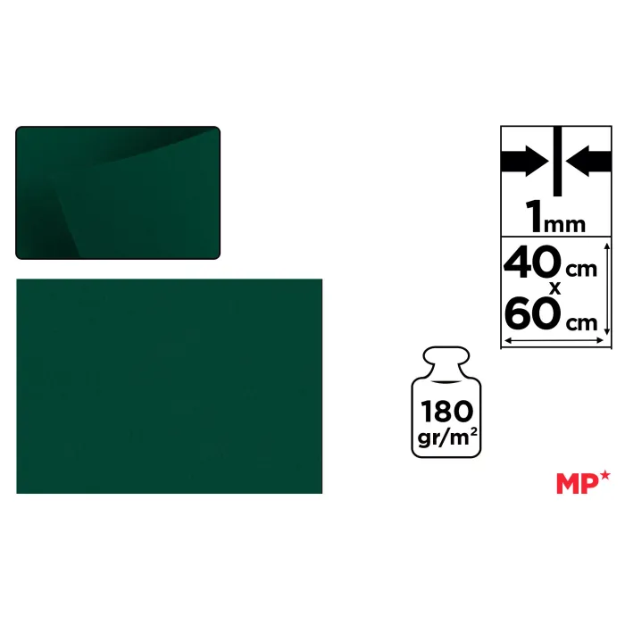 Lámina de Fieltro 40 × 60 cm 1 mm 180 g/m², 80 verde oscuro