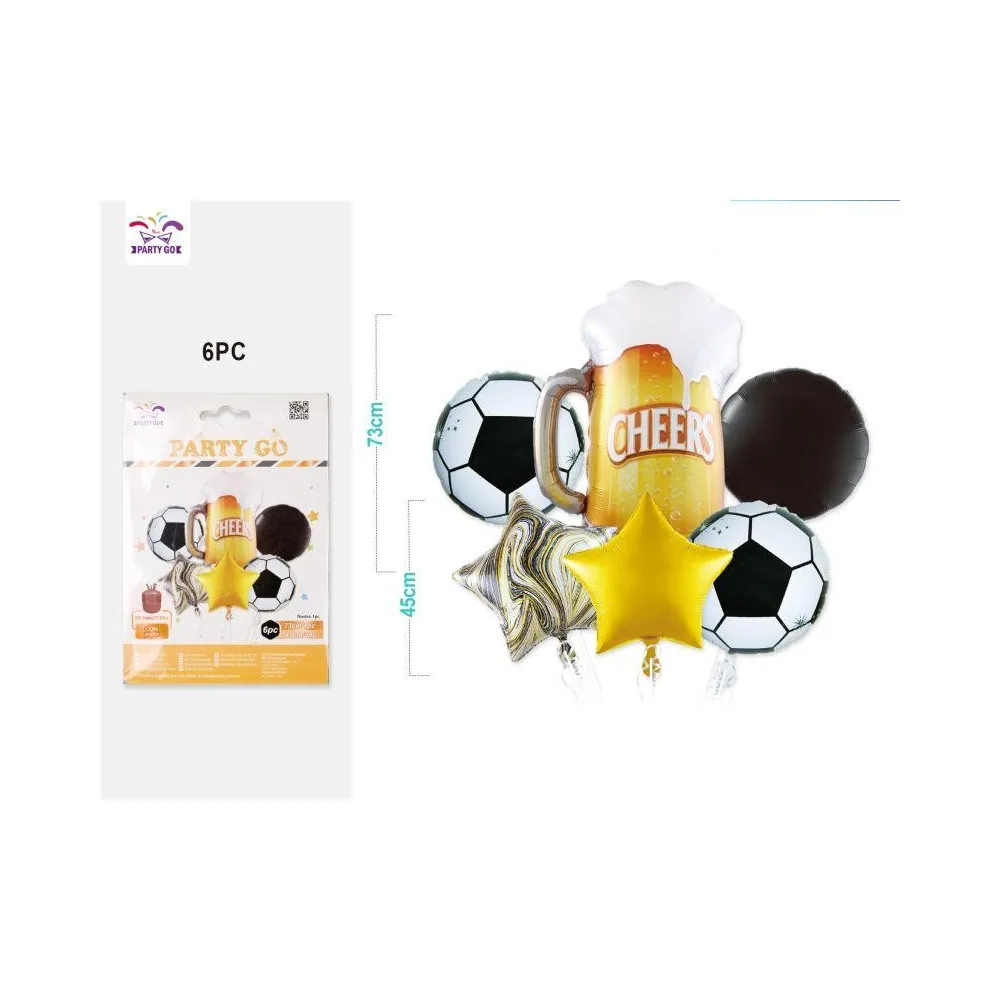 Set de Globos Mylar de Mezcla de Fútbol de 6 Piezas - PartyGO