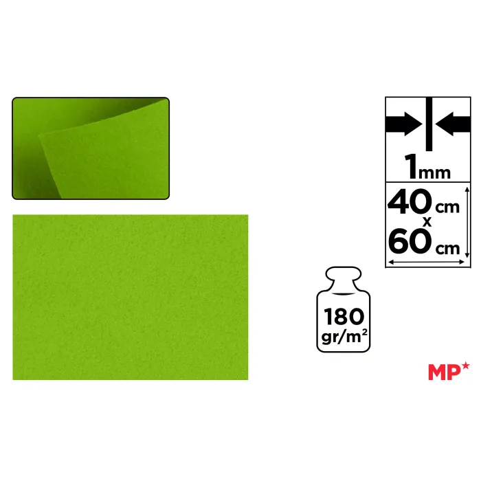 Lámina de Fieltro 40 × 60 cm 1 mm 180 g/m², 83 verde lima