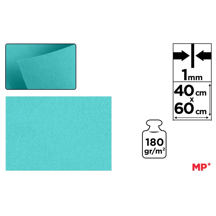 Lámina de Fieltro 40 × 60 cm 1 mm 180 g/m², 84 turquesa