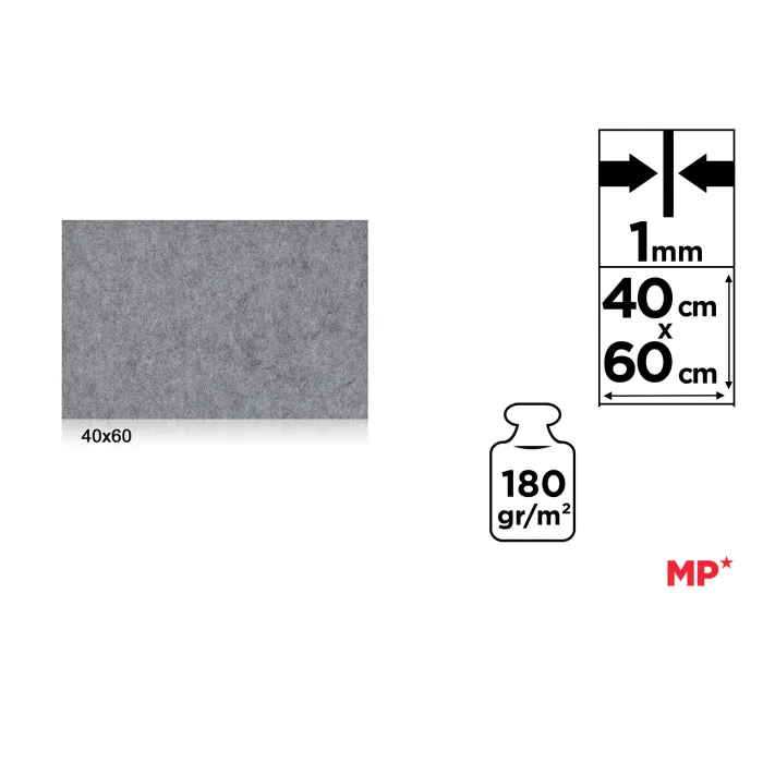 Lámina de Fieltro 40 × 60 cm 1 mm 180 g/m², 89 gris claro