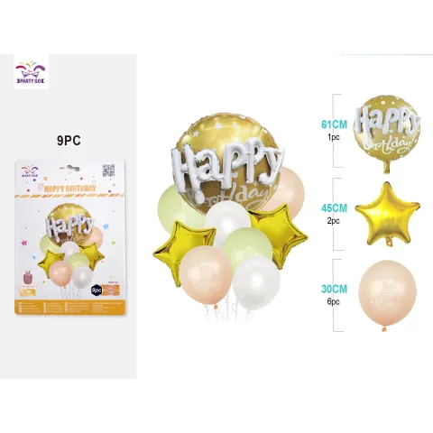 Set de Globo de Cumpleaños "Happy Birthday" en Oro Tridimensional - PartyGO