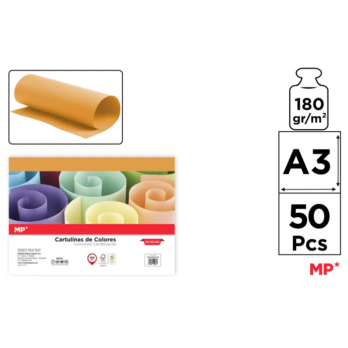 Cartulina A3 Paquete 50 hojas 180 g/m², 2 oro