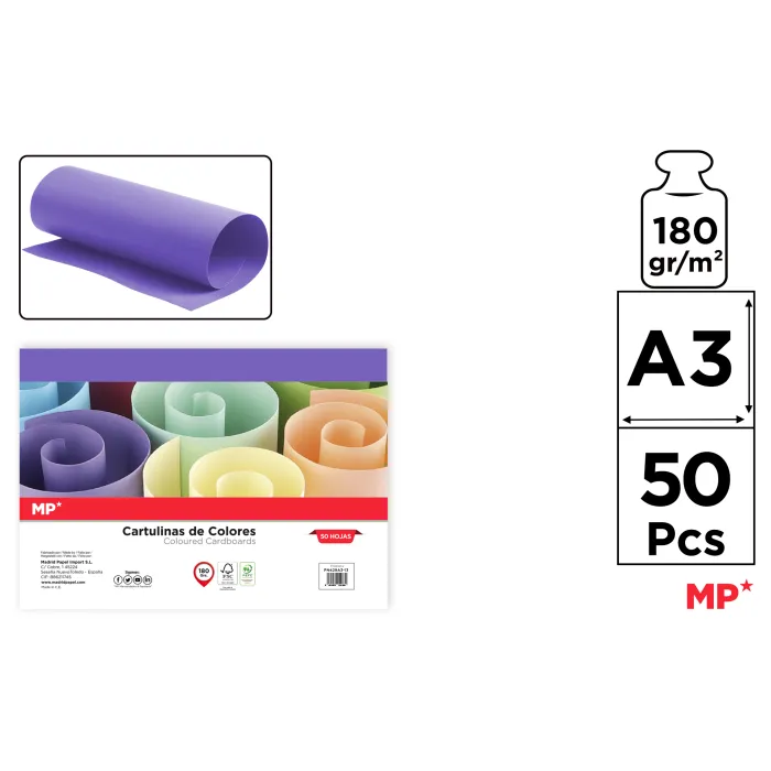 Cartulina A3 Paquete 50 hojas 180 g/m², 13 morado