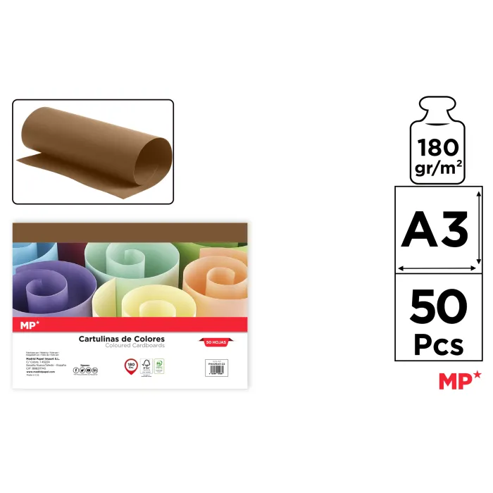 Cartulina A3 Paquete 50 hojas 180 g/m², 22 marrón