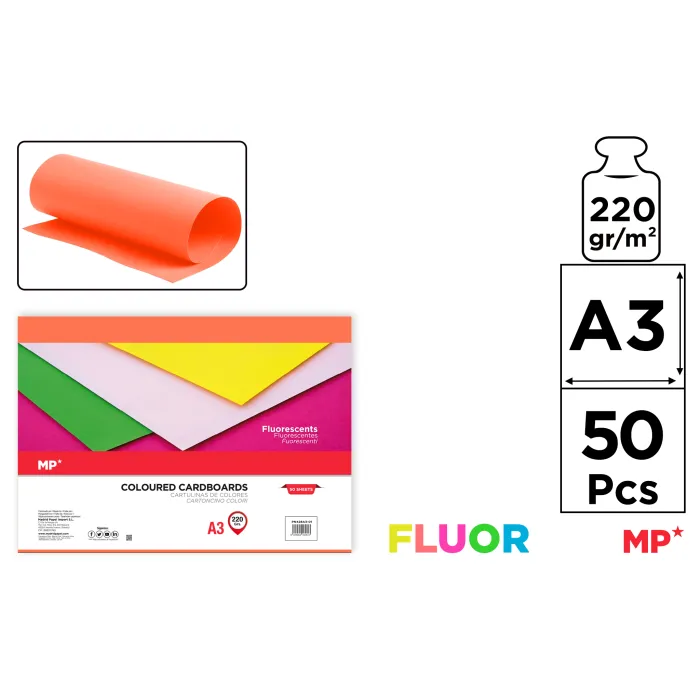 Cartulina Fluorescente A3 Paquete 50 hojas 220 g/m², 2 naranja