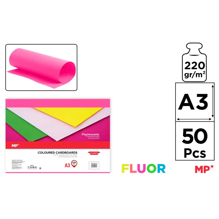 Cartulina Fluorescente A3 Paquete 50 hojas 220 g/m², 1 fuscia