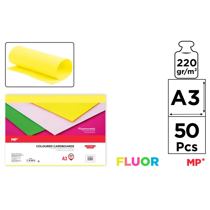 Cartulina Fluorescente A3 Paquete 50 hojas 220 g/m², 3 amarillo