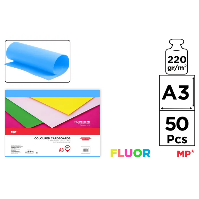 Cartulina Fluorescente A3 Paquete 50 hojas 220 g/m², 5 azul