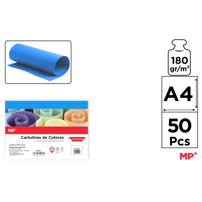 Cartulina A4 Paquete 50 hojas 180 g/m², 74 azul