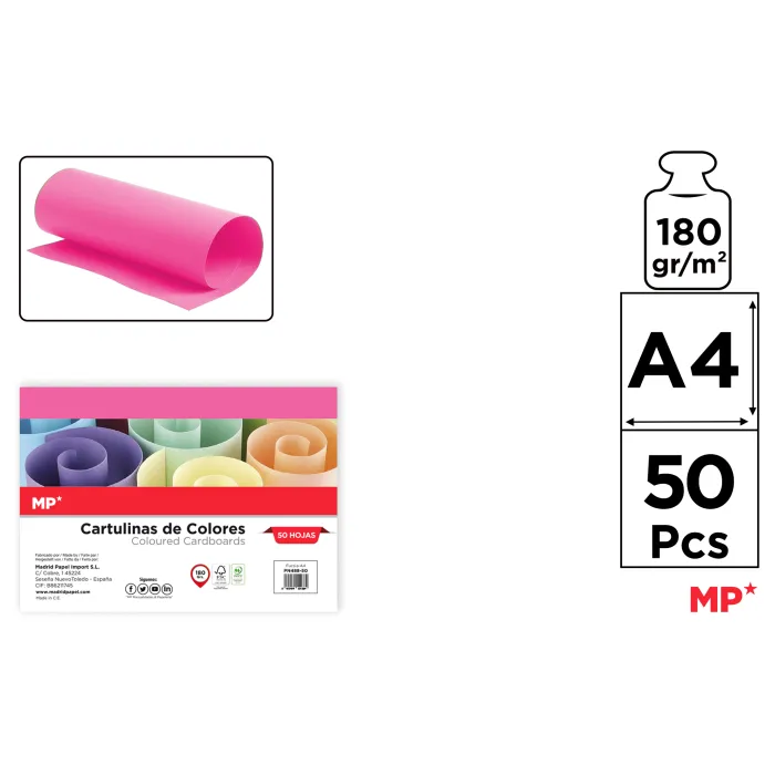 Cartulina A4 Paquete 50 hojas 180 g/m², 88 fucsia