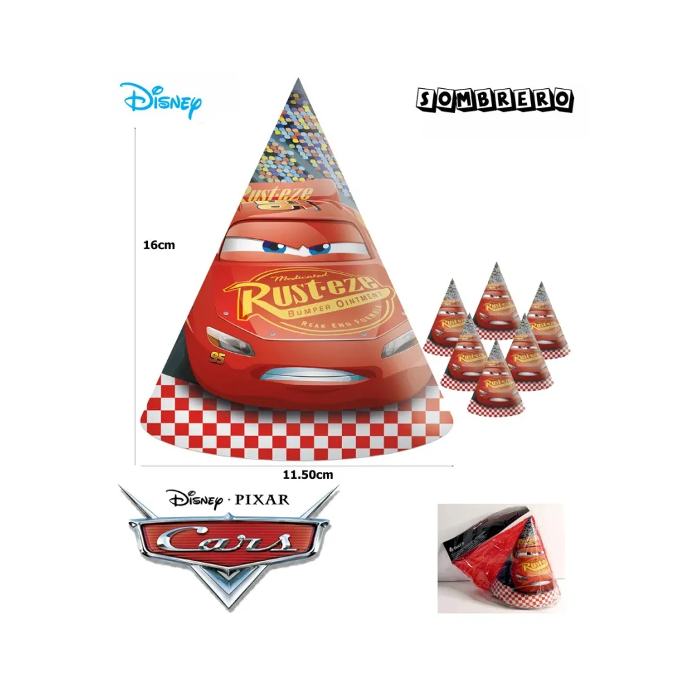 Paquete de 6 Gorros Cars 3 Diversión y Emoción para tus Fiestas y Eventos