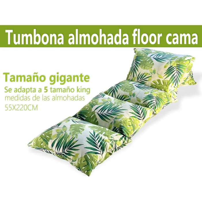 Tumbona Almohada Floor Cama 55✖️220cm Hojas Verdes Happy Life Comodidad y Versatilidad en tu Hogar