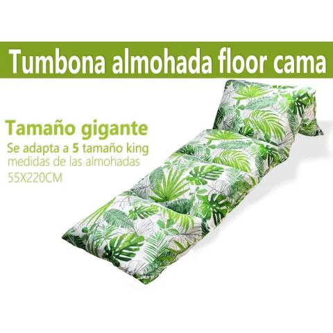 Cojín Tumbona Almohada Floor Cama 55x220cm Nuevas Hojas Verdes - Happy Life