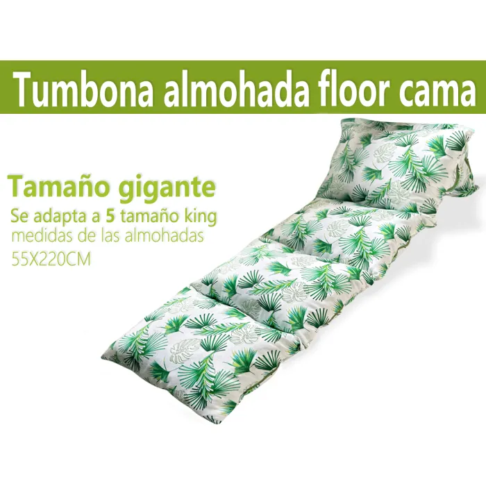 Cojín Tumbona Almohada Floor Cama 55✖️220cm Hojas Verde Claro Happy Life Tu Espacio de Confort y Tranquilidad