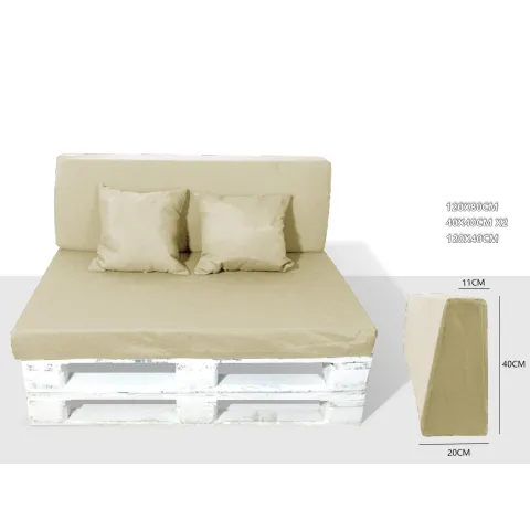 Cojín de Palet 120x80cm Espuma Respaldo 4 Juegos - Beige Fino - Happy Life