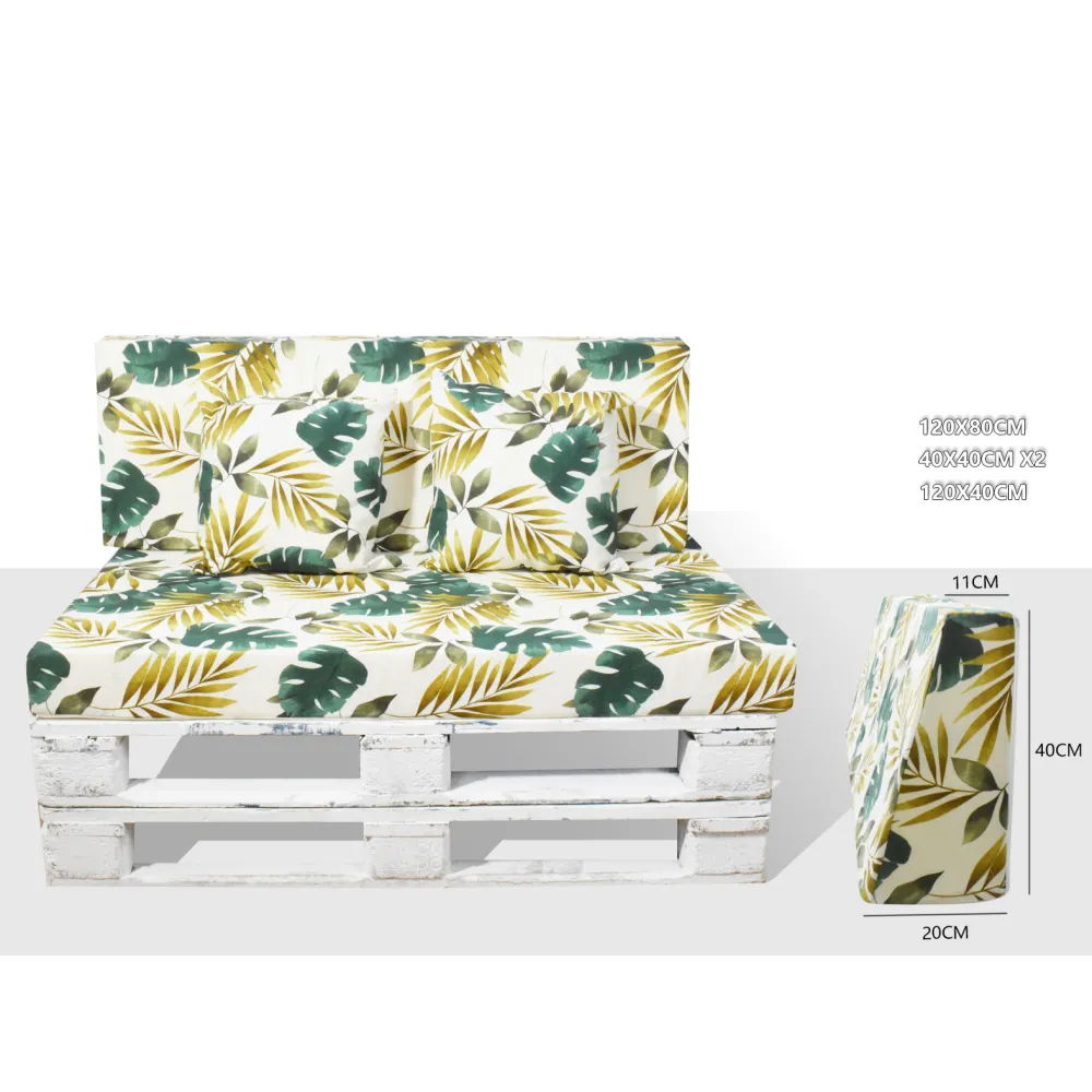 Cojín de Palet 120x80cm Espuma Respaldo 4 Juegos Hoja de Plátano Dorada Happy Life