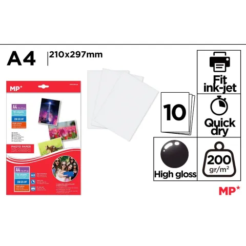 Papel Fotográfico 10 Hojas A4 220gr m2 - MP