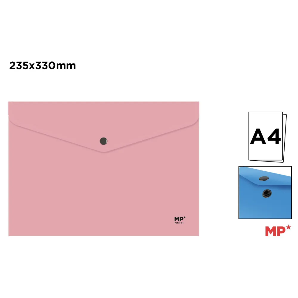 Carpeta Sobre Cierre Botón A4 Rosa MP Organiza y protege tus documentos con estilo.
