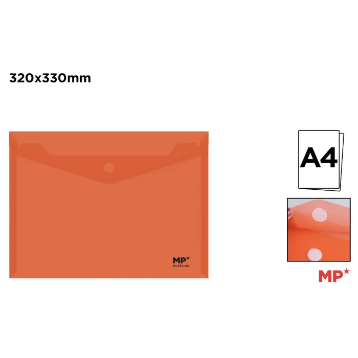 Carpeta Sobre Plástico Cierre Rápido Horizontal A4 Naranja MP