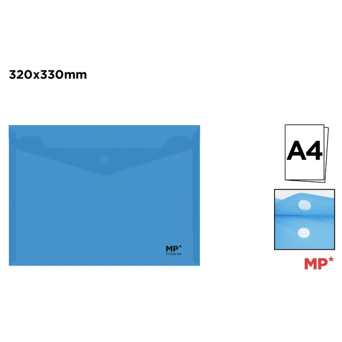 Carpeta Sobre Plástico Cierre Rápido Horizontal A4 Azul