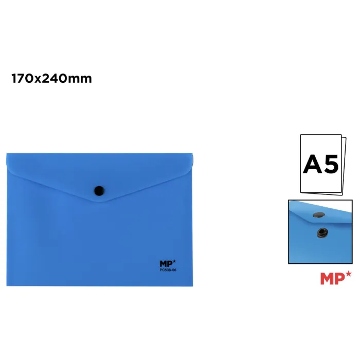 Carpeta Sobre con Cierre de Botón A5 Azul 170x240mm Organización segura y con estilo para tus documentos.