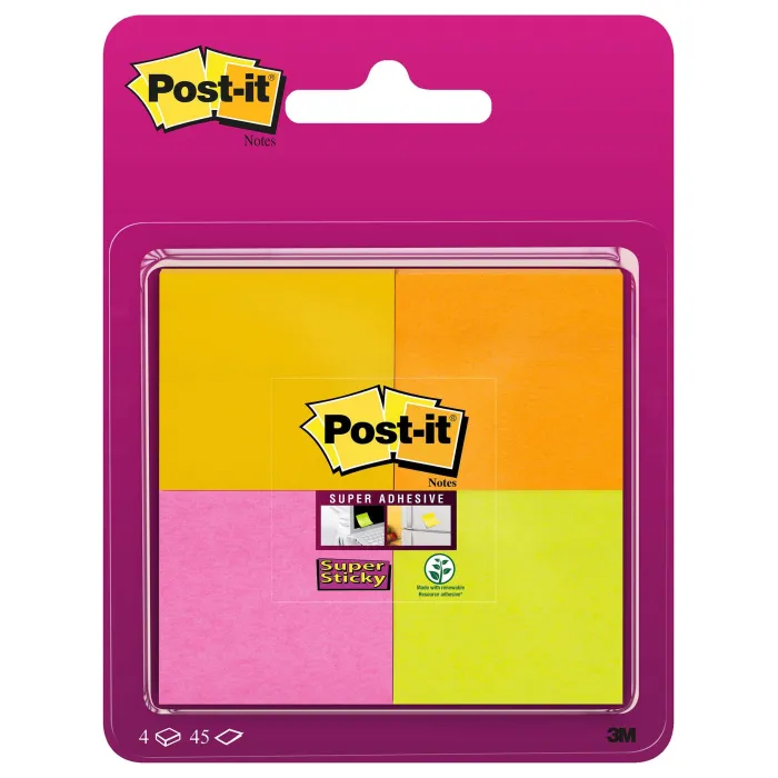 Notas Super Sticky pack 4 bloques x 45 hojas Post it