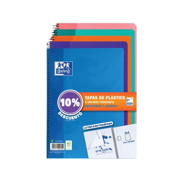 Pack de Cuadernos con Tapa Plástica F 80 Hojas 4x4 Colores Tende