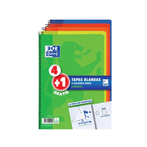 Pack 4+1 Cuadernos Oxford Tapa Blanda Fº