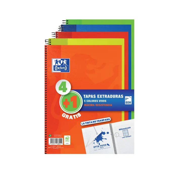 Pack 4 plus1 Cuadernos Tapa Extradura Fº, 80 hojas Mm - Oxford