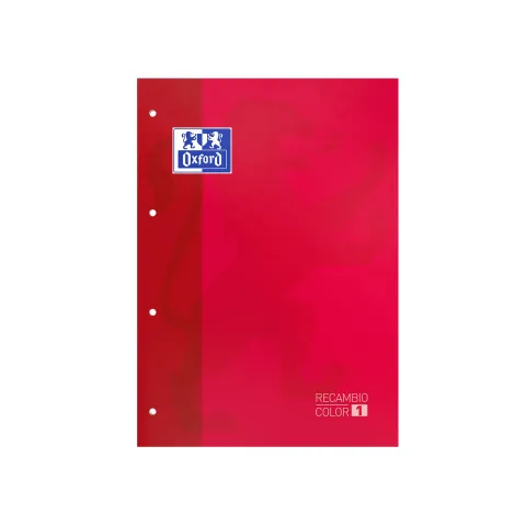 Pack de 4 Recambio Cuaderno Color Rojo 1 Tapa Blanda A4+ 80 Hojas 5x5  - Oxford